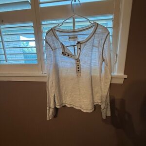 Free People White Long Sleeve Henley Top